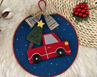 Colgador de puerta navideño / Corona navideña de crochet / Decoración navideña hecha a mano