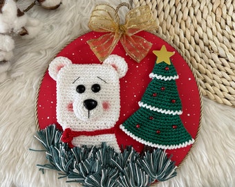 Colgante de puerta navideño / Corona navideña de ganchillo / Decoración navideña hecha a mano