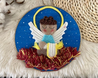 Colgante de puerta navideño / Corona navideña de ganchillo / Decoración navideña hecha a mano