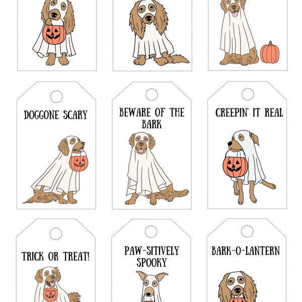 Spooky Cute Halloween Dog Gift Tags - Printable Treat Tags - Halloween Favor Tags Boo Gift Tag Costume Party Trick Or Treat SVG PDF