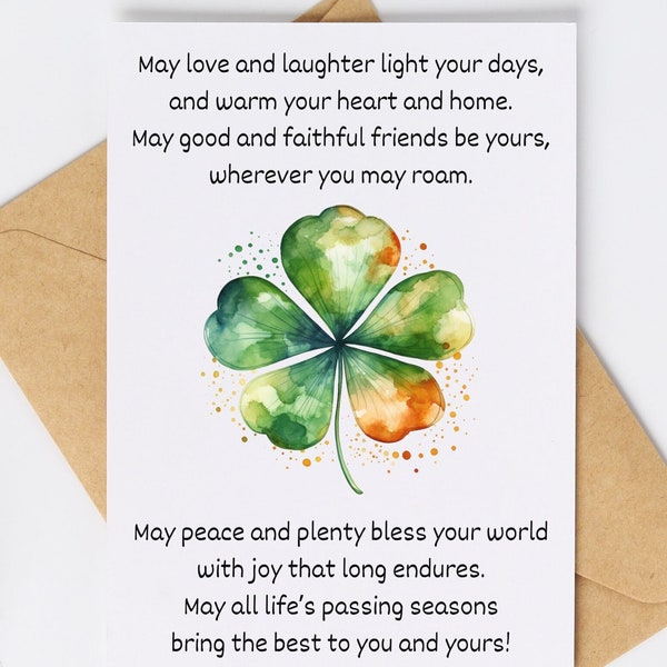 Irish Blessing Four Leaf Clover Irish Flag Watercolor Card Set, Note Cards, Greeting Cards