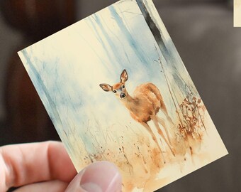 Woodland Dawn Deer, Watercolor Wildlife, Forest Animal – Laptop Sticker, Water Bottle Decal, Artistic Sticker, Handmade Vinyl Sticker