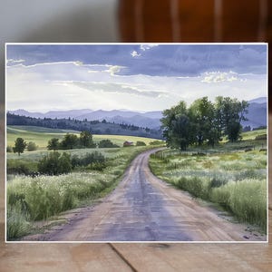 Country Road Landscape, Watercolor Print Handmade Card