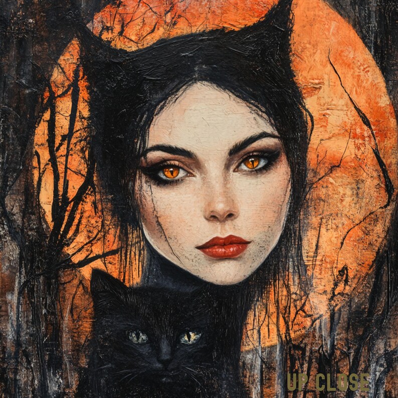 The Witch in A Cat’s Eyes, Black Cat and Mystic Woman, Familiar ...