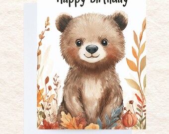 Artery8 Grußkarte "Happy Brown Bear" | Aquarell-Motiv Für Kindergeburtstage | 17,5x12,5 Cm