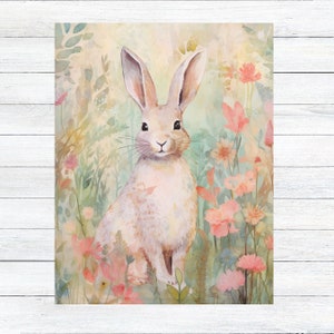 Bunny Cottagecore Watercolor Greeting Card, Note Card, Invitation, Unique Handmade Stationary