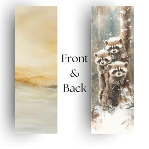 Winter Raccoons Watercolor Bookmark, Cute Animal Bookmark, Winter Wonderland Art, Unique Gift for Book Lovers, Great Stocking Stuffer