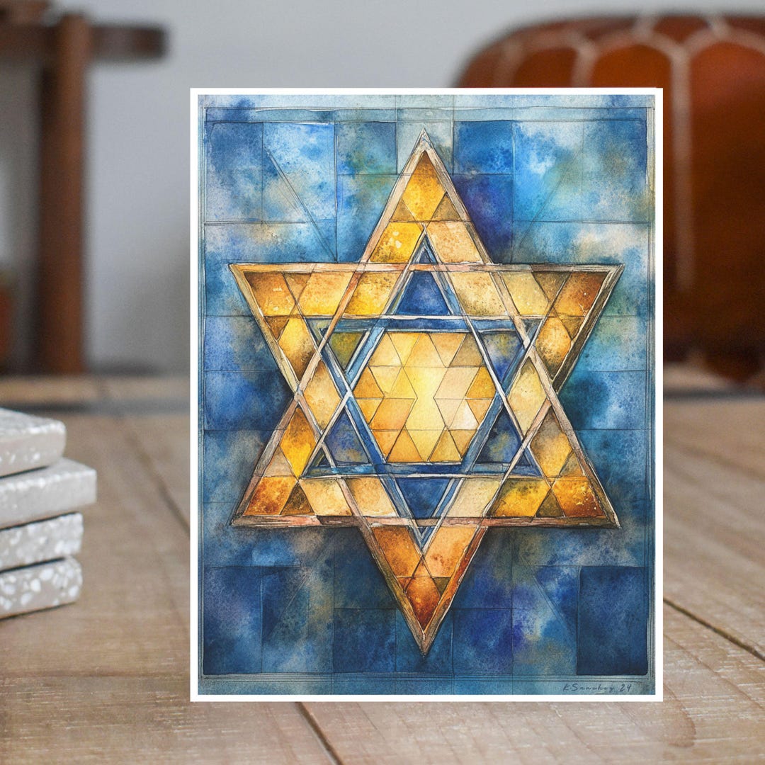 Watercolor Star of David - Jewish Greeting Card, All Occasion, Handmade ...