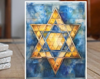 Watercolor Star of David - Jewish Greeting Card, All Occasion, Handmade Card, Thank You, All Occasion, Birthday Card, Invitation