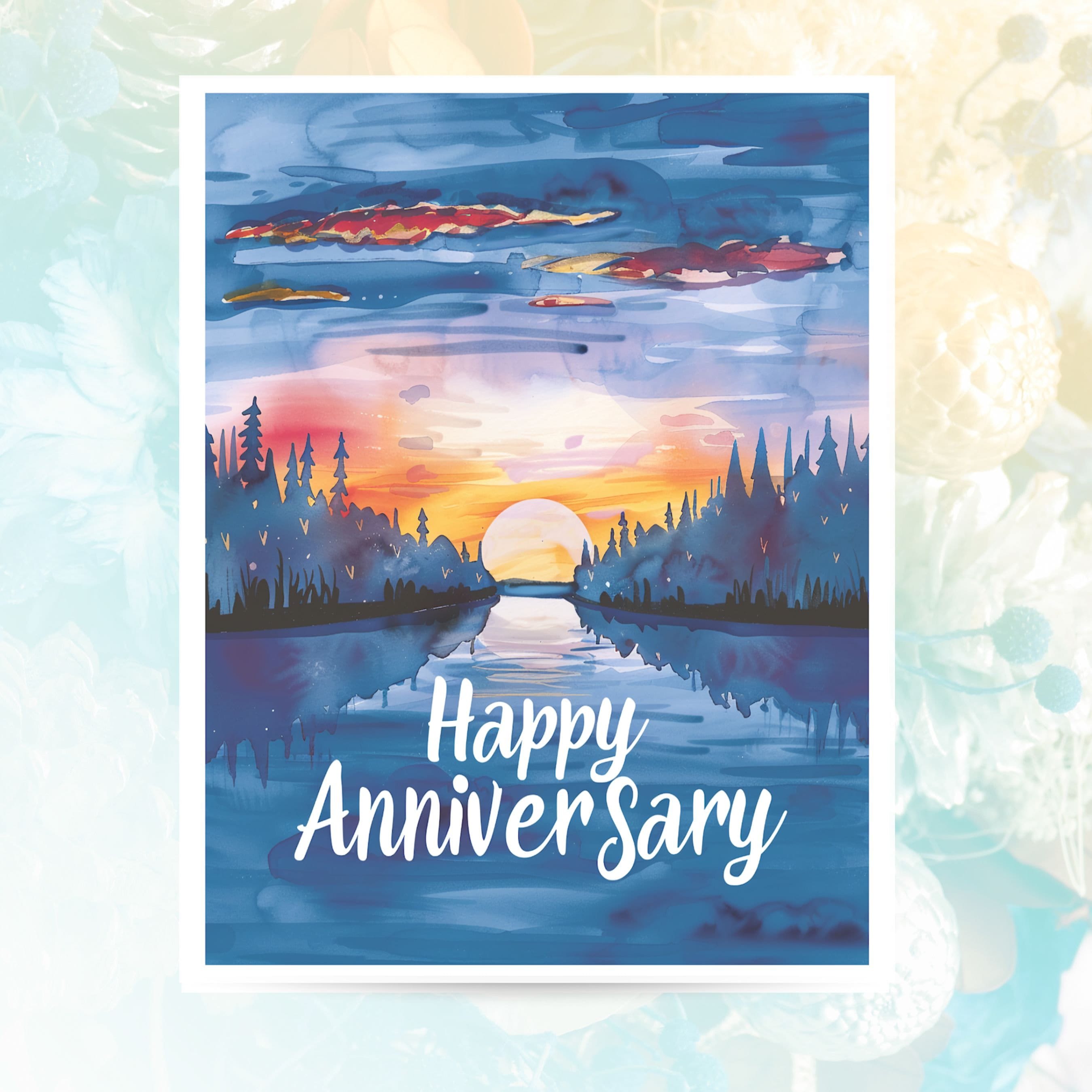 Watercolor Anniversary Card, Happy Anniversary Gift for 20th 30th