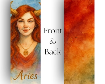Aries Zodiac Sign Watercolor Art, Fiery Feminine Astrology Illustration Watercolot Art Laminated Bookmark
