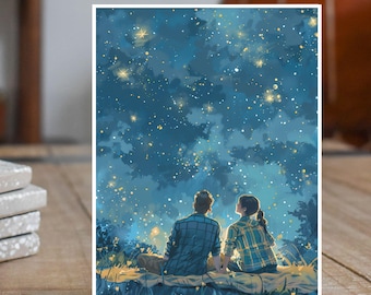 Field of Stars Romantic Night Under the Stars, Watercolor Card, Note, Thank You, Birthday Card, Invitations, Anniversary