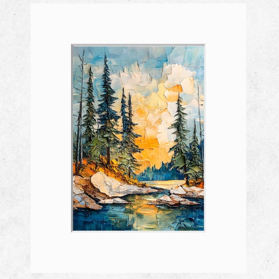 Forest Sunrise Art Print, Landscape Painting, Nature Wall Art, Forest Decor, Woodland Gift, High-Quality Original Art