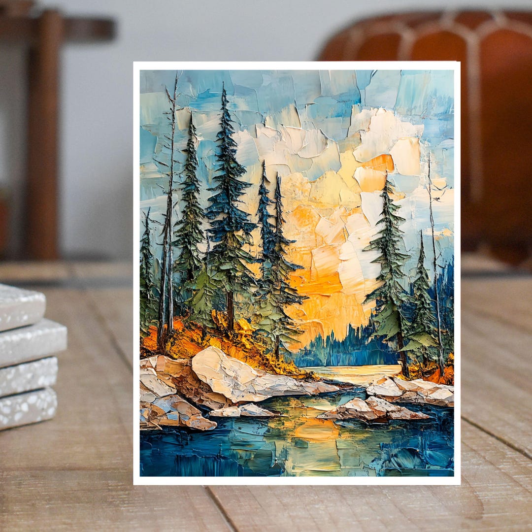 Forest Sunrise Mixed Media Greeting Card, Nature Landscape Art ...