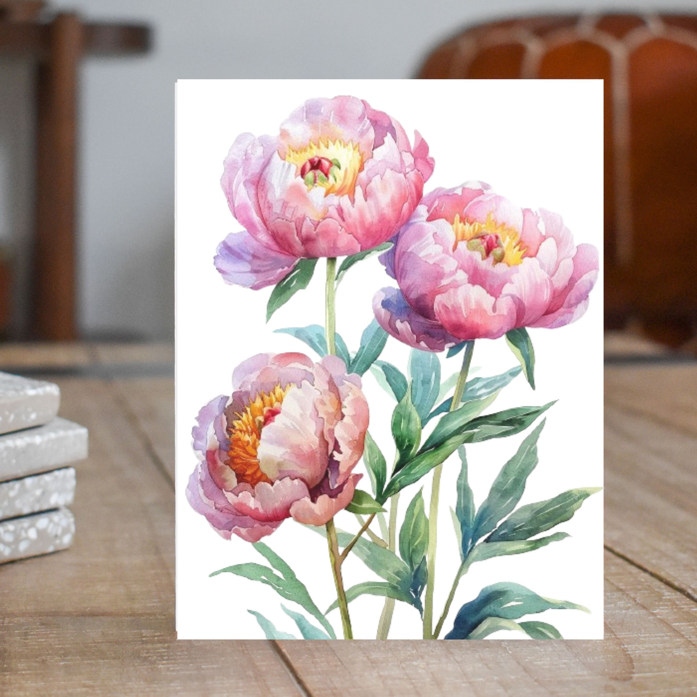 Pastel Peony Watercolor Greeting Card - Soft Pink Floral Art - Elegant ...