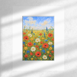 Impression d'art champ de fleurs sauvages, paysage floral acrylique, décoration murale nature colorée, oeuvre d'art fleurs d'été, impression d'art originale de haute qualité image 4