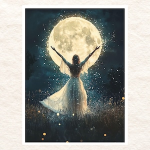 Drawing Down the Moon Card, Pagan Ritual Art, Witchy Greeting, Full ...