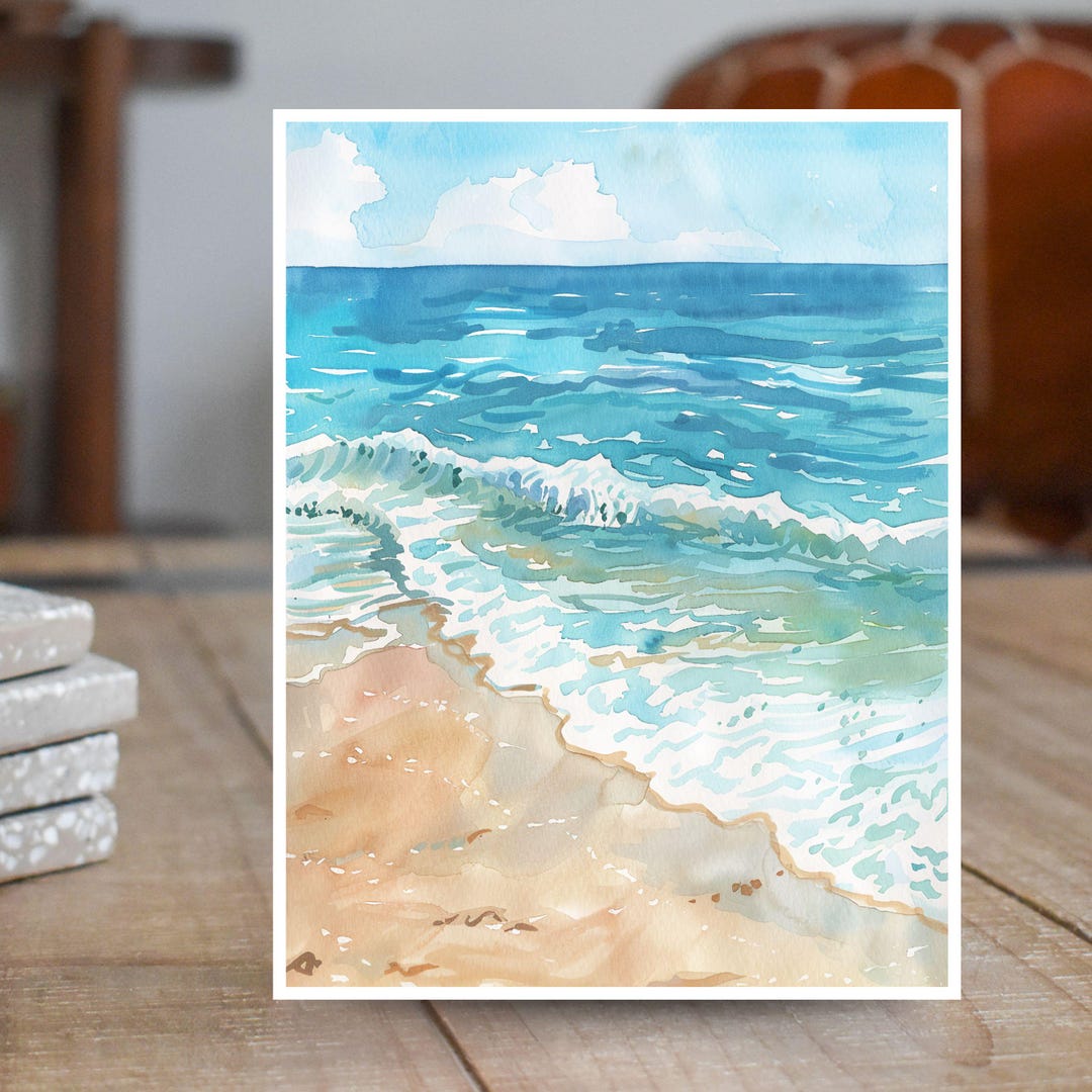 Watercolor Summer Beach Ocean 4th in Series, Note Card Greeting, Thank ...
