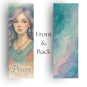 Pisces, Zodiac Watercolor Art, Mystical Dreamy Water Sign Beauty, Feminine Astrology Illustration, Watercolot Art Laminated Bookmark