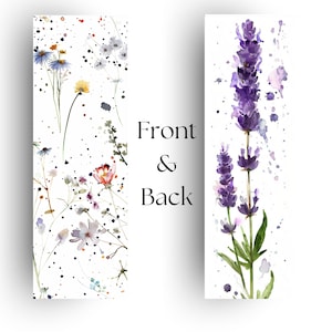 Marcapáginas laminado de lavanda con acuarela, impresión artística floral botánica