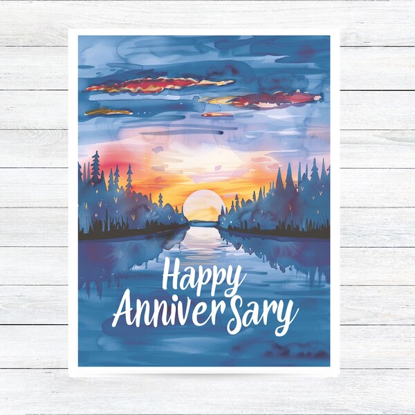 Watercolor Anniversary Card, Happy Anniversary Gift for 20th 30th 50th & More, Wedding Anniversary Watercolor Handmade