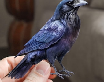 Watercolor Raven Vinyl Sticker, Witchy Mystical Bird Decor, Gothic Moonlit Art, Dark Aesthetic Vinyl Decal Sticker
