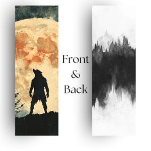 Call of the Night, Full Moon Werewolf Silhouette, Mystical Dark Forest, Watercolor Bookmark, Fantasy Creature Art, Laminated Bookmark