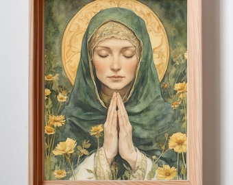 Saint Brigid of Ireland – Watercolor Rustic Wall Art Print Original Art
