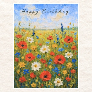 Happy Birthday Card, Vibrant Wildflower Field, Floral Birthday Greeting, Nature Inspired, Handmade Card immagine 3