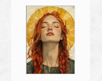 The Goddess Brigid Art Print, Celtic Watercolor Decor, Irish Goddess Portrait, High Quality Art Print, Original Art