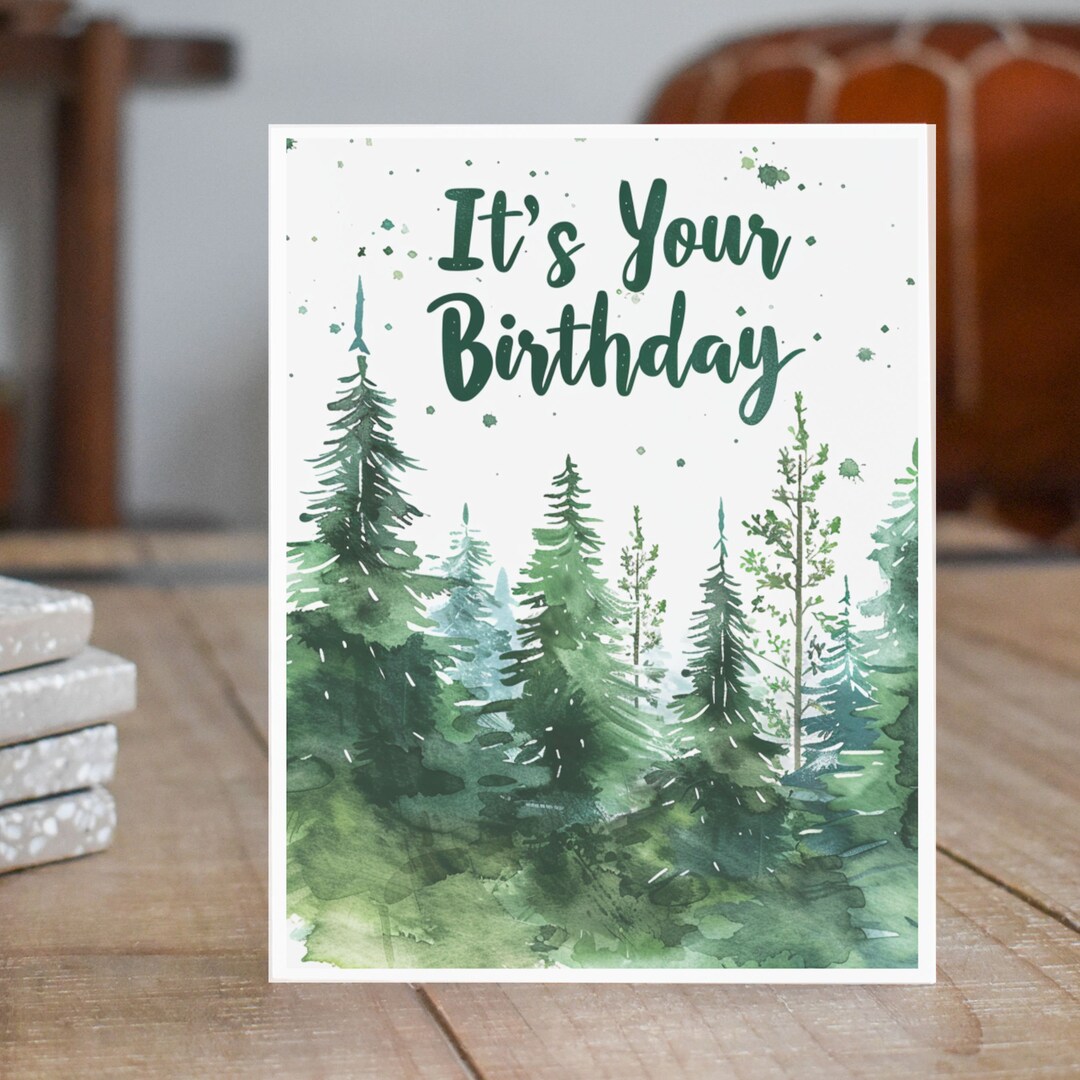 Forest Birthday Card, Happy Birthday Card, Watercolor Birthday Card ...