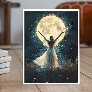 Drawing Down The Moon Card, Pagan Ritual Art, Witchy Greeting, Full Moon Card, Spiritual Card, Enchanting Pagan Handmade Watercolor Card