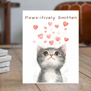 Kitten with Hearts Watercolor Print, Love & Romance Art, Handmade Greeting Card