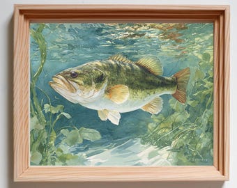 Impression aquarelle de bar, art de pêche sportif, impression d'art watercolot, art original