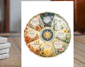 The Turning of the Wheel, Pagan Wheel of the Year Card, Seasonal Cycle Art, Watercolor Art Print Handmade Card