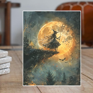 Midnight Flight Greeting Card, Halloween Card, Mystical Art Card, Watercolor Greeting Note Card, Thank You, All Occasion, Invitations