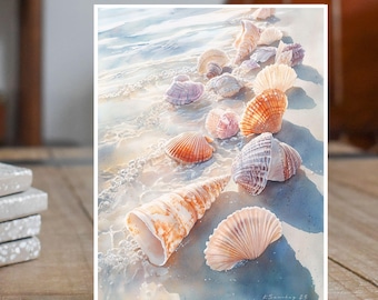 Gifts of the Sea - Seashells On The Seashore Watercolor Handmade Note, Greeting, All Occasion Handmade Card