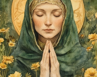 Saint Brigid of Ireland – Watercolor Rustic Wall Art Print Original Art