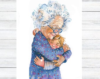 A Grandmothers Hug Greeting Card ,Watercolor Note Cards, Thank You Cards, Invitations, Unique Handmade Stationery