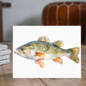 Bass Watercolor Greeting Card, Freshwater Fish Art, Angler Gift, Note Card Greeting, Thank You, All Occasion, Birthday Card, Invitations
