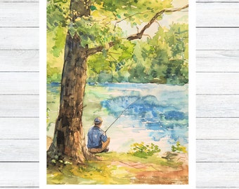 Lakeside Retreat Fishing Greeting Card, Vacation Vibes 1st In Series, Note Cards, Thank You Cards, Invitations, Unique Handmade Stationery