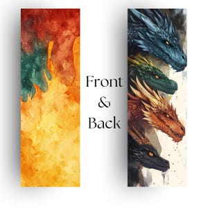Four Dragons Watercolor Bookmark, Fantasy Art, Unique Gift for Book Lovers, Dragon Lover Gift, Mystical Bookmark, Bookish Gift
