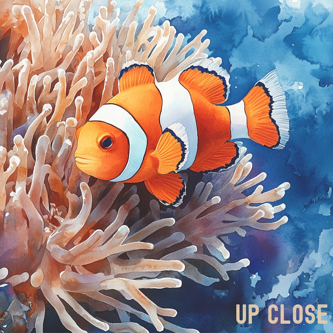 Clownfish and Sea Anemone Art Print, Watercolor Ocean Scene, Marine ...