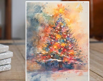 Kaleidoscope Fir The Tree That Dreamed in Color, Artistic Christmas Card, Colorful Holiday Wishes Greeting Card, Handmade Cards