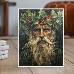 The Holly King II Card 2nd in Series, Yule Greeting, Pagan Holiday Card, Winter Solstice Art, Celtic Yule Celebration Handmade Card