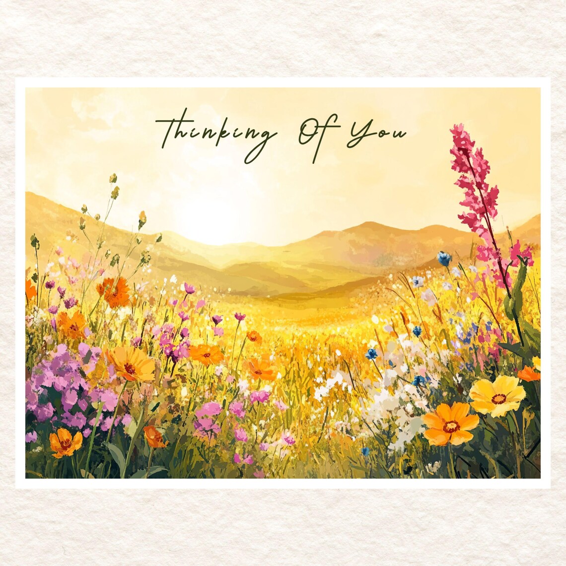 Thinking of You Card, Wildflower Field, Watercolor Print Handmade Card ...