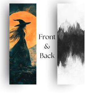 Midnight Magic, Witch Under the Full Moon, Watercolor Witch Silhouette, Mystical Fantasy Design, Laminated Bookmark