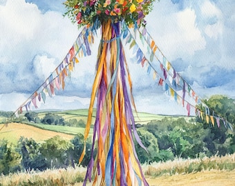 Before the Dance - Beltane Mayday Maypole Art Print, Original Art