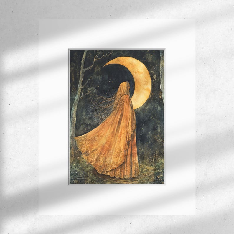 Pagan Spring Moon Pagan Moon Goddess Watercolor Print, Waxing Gibbous Ritual Art, High ...