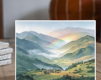 Irish Rainbow Valley, Handmade Watercolor Art Print Card